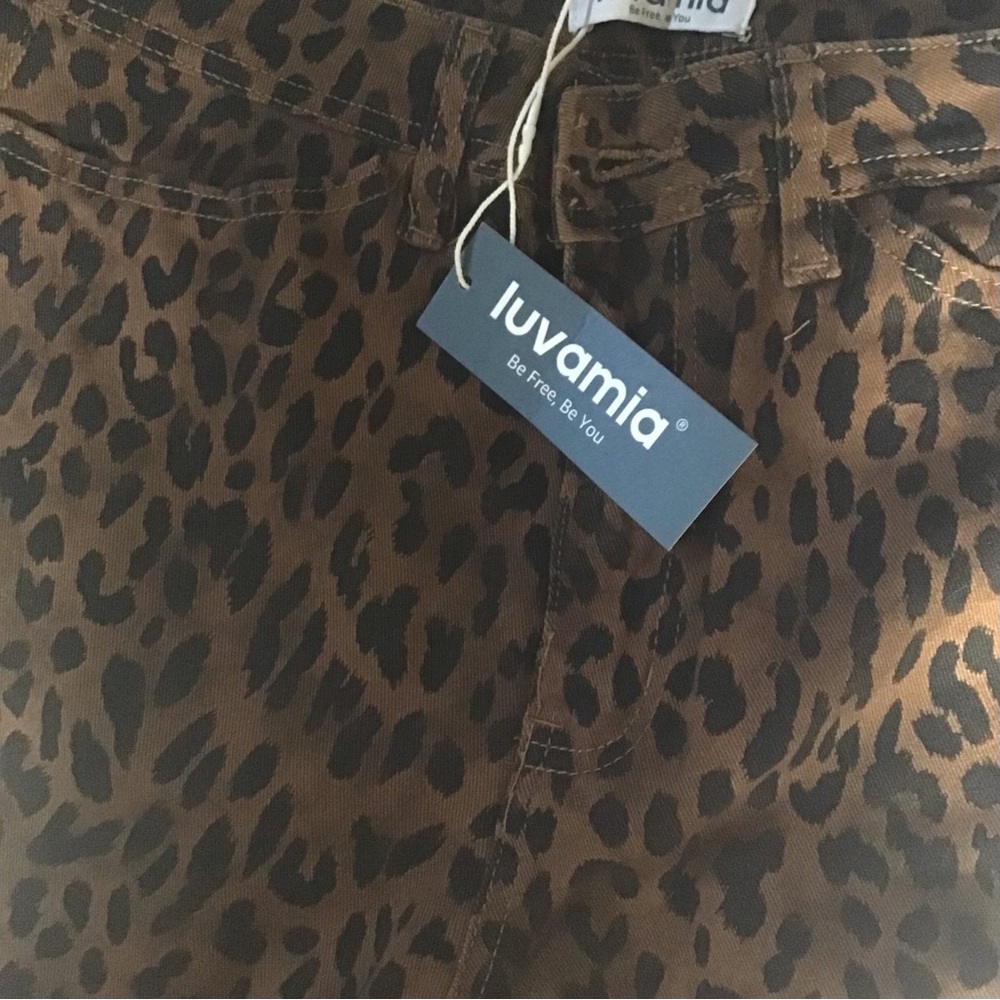 luvamia, Animal Print Wide Leg Pants, Brown Leopard, Size L - Picture 2 of 8